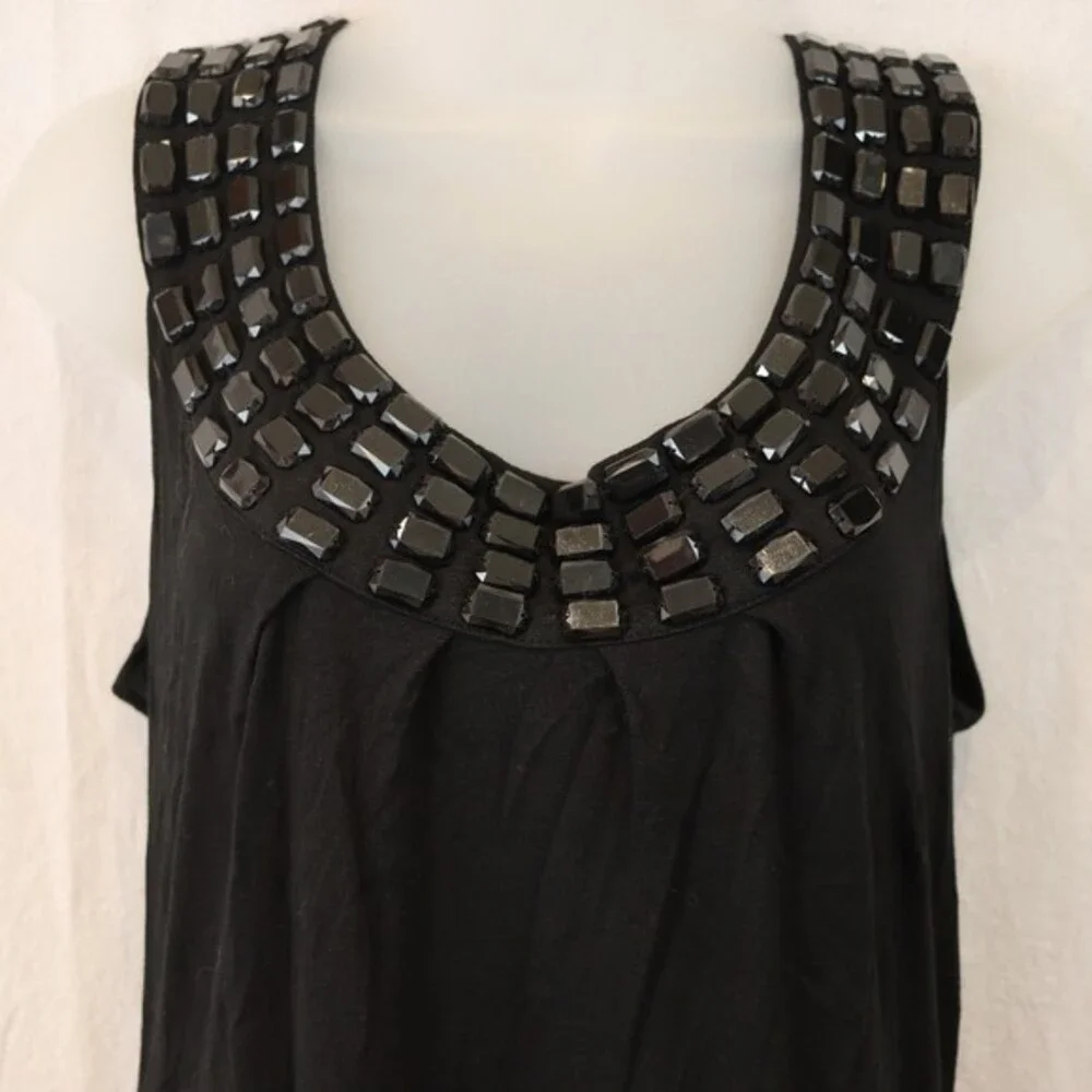 Design History Black Beaded Yoke Tank Top LG Career Dressy Professional Large